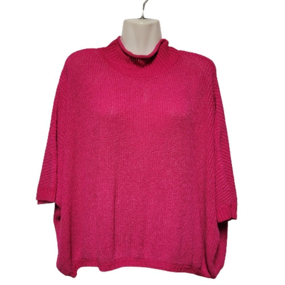 Pink  Soft Feel Sweater Poncho Shrug Short Sleeve Top